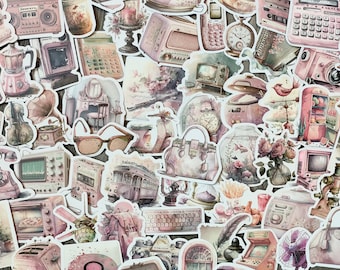 Pink Vintage Aesthetic Stickers, Junk Journaling, Scrapbooking