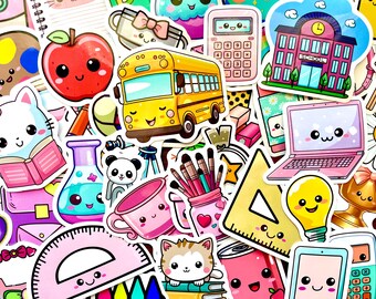 Back to School Stickers, Kids Sticker Pack, Teacher Student Stickers, Kawaii School Supplies Stickers, Journal Planner Laptop Water Bottle