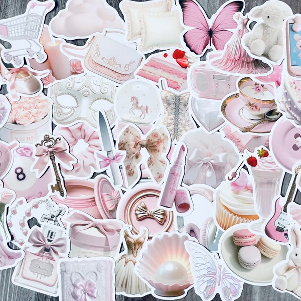 10-40 Pack Pink Girly Coquette Aesthetic Stickers, Phone Stickers, Kindle Stickers, Junk Journal Stickers