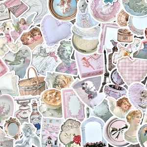10-40 Pack Pink Vintage Aesthetic Stickers, Phone Stickers, Kindle Stickers, Junk Journal Stickers