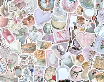 Pink Vintage Stickers, Aesthetic Scrapbook Decals, Journal Embellishments