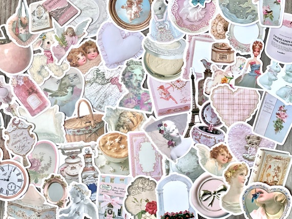 Pink Vintage Stickers, Aesthetic Scrapbook Decals, Journal Embellishments