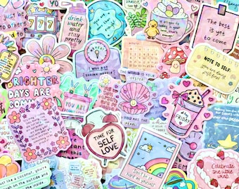 Holographic Motivational Stickers, Positive Affirmation Sticker Pack, Cute Self Care Stickers, Mental Health Journal Laptop Decals