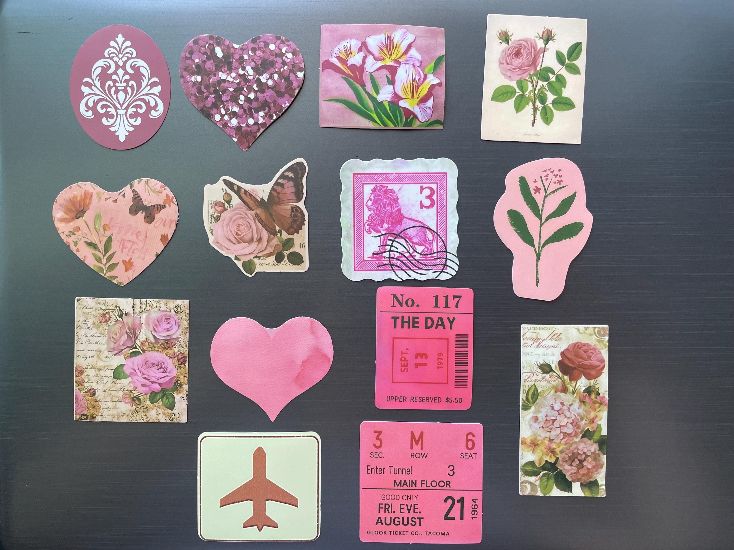 Vintage Pink Stickers Set | Roses, Hearts, Tickets | Scrapbook, Collage ...