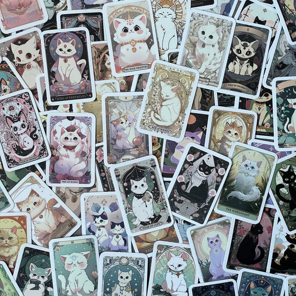 10-78 Pack Cute Cat Tarot Stickers, Pink Tarot Card Deck, Phone, Kindle, Junk Journal, Laptop, Water Bottle Stickers