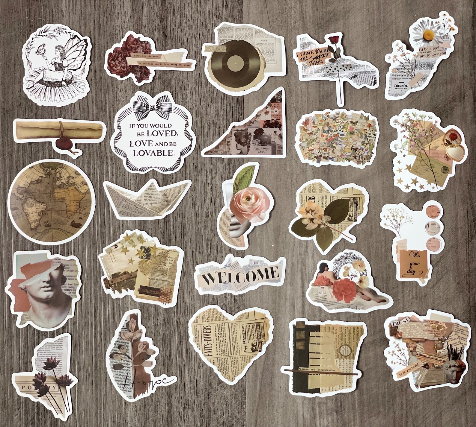 Vintage Collage Sticker Pack | Scrapbook Ephemera, Floral & Antique ...