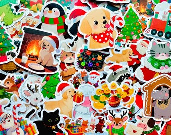 Christmas Animal Stickers | Festive Kawaii Vinyl Decals, Gifts