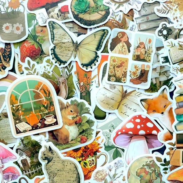 Pegatinas de estilo cottagecore, calcomanías de estilo retro (paquete de 10-40)