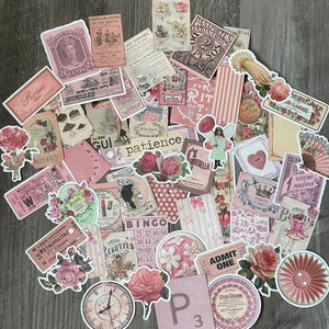 10-50 Pack Pink Vintage Aesthetic Stickers, Phone Stickers, Kindle Stickers, Junk Journal Stickers
