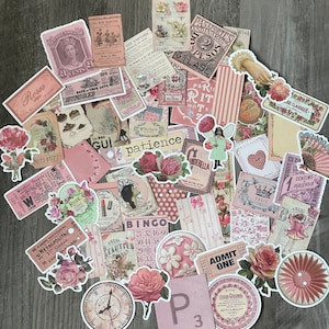 10-50 Pack Pink Vintage Aesthetic Stickers, Phone Stickers, Kindle Stickers, Junk Journal Stickers