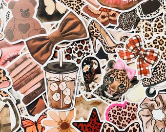 Brown Preppy Stickers: Animal Print Kindle Stickers (10-40 Pack)