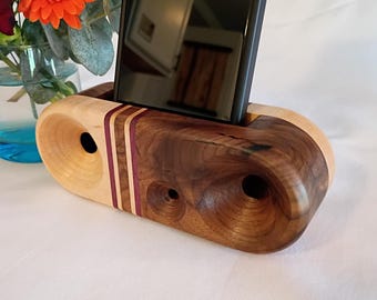Handmade Wooden Phone Amplifier – Walnut, Maple, Purpleheart Acoustic Speaker Dock