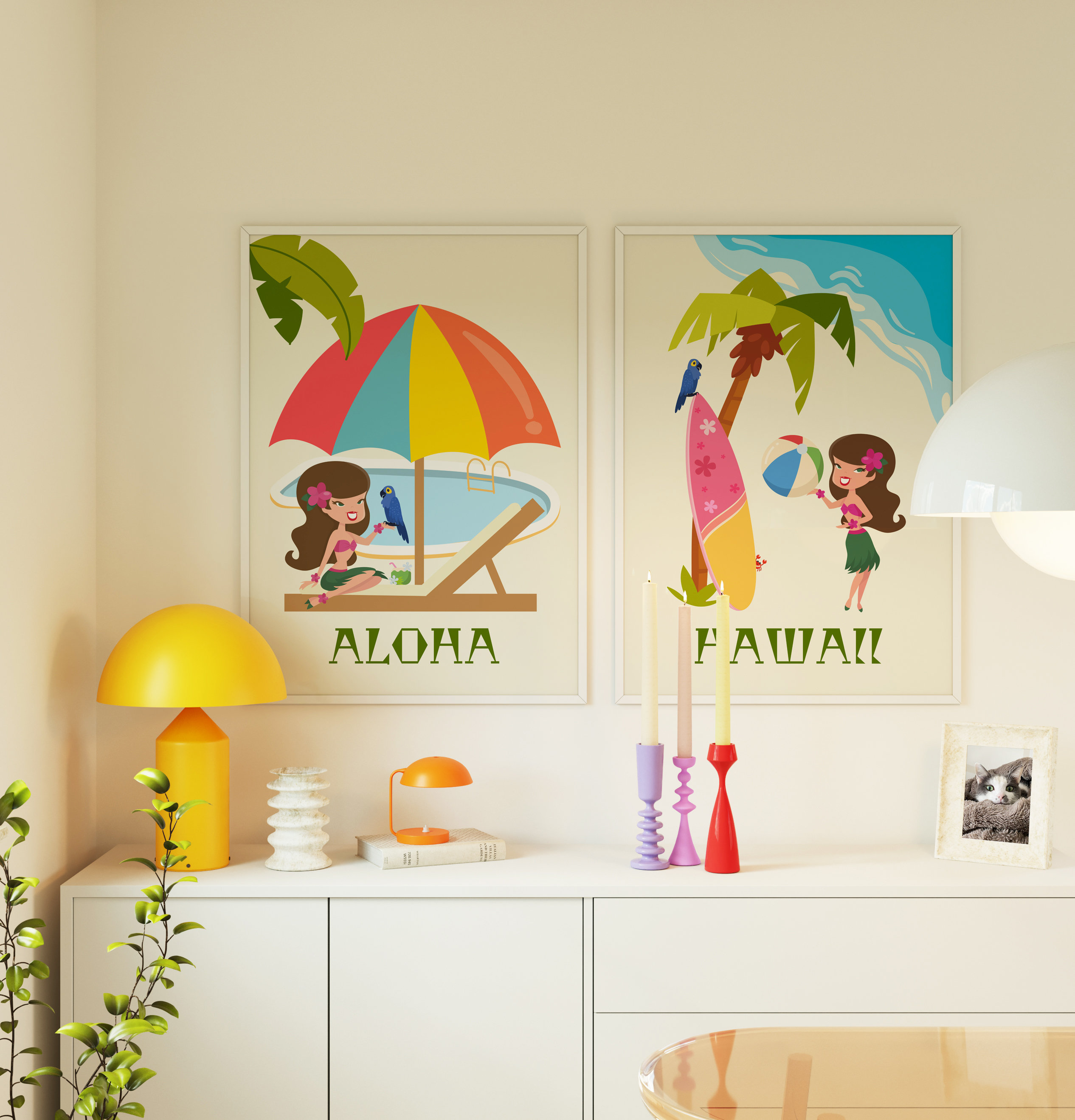 Aloha Hawaii, Set of 2, Digital Art, Wall Decor, Hawaii Art Prints ...