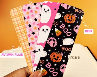 Spooky Halloween Bookmark, Ghost Pumpkin Reader Gift, Laminated Bookmark