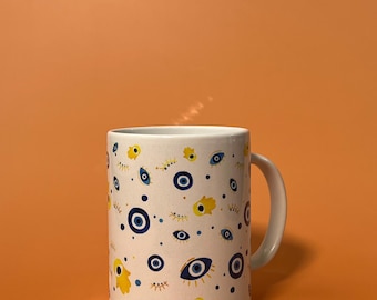 Evil Eye Coffee Mug, Protection Ceramic Cup, 15oz Blue Eye Mug