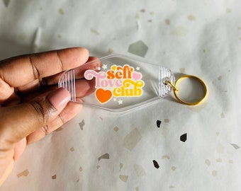 Self Love Club Keychain, Retro Motel Affirmation Keychain