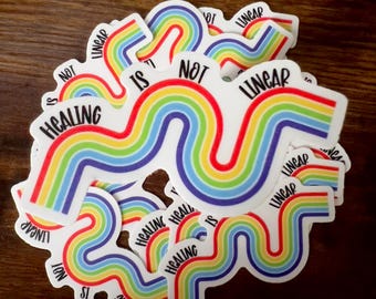 Healing Is Not Linear Sticker, Rainbow Recovery Decal, Mental Health Gift