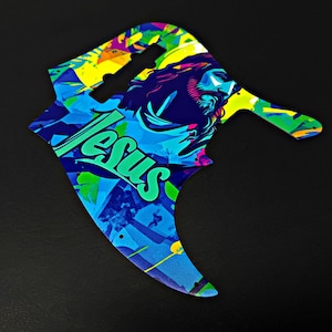 Custom Aluminum Fender Jazz Bass Pickguard w/ &quot;Graffiti Jesus&quot; UV print | Made in America