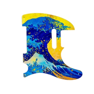 Custom Aluminum Telecaster Pickguard | Blue & Yellow Wave UV-Printed Design | Made in America