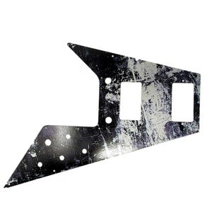 High End Aluminum Flying V Pickguard | &quot;Black & White Grunge&quot; UV-Printed Design | Made in America