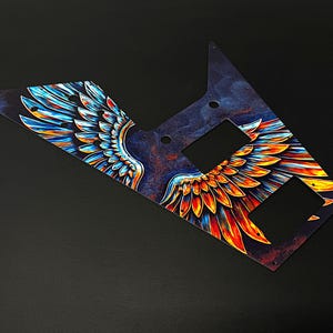 3D Effect Aluminum Flying V Pickguard w/ &quot;Metallic Wings&quot; UV print | Durable Gloss or Matte Clear Coat | Made in America