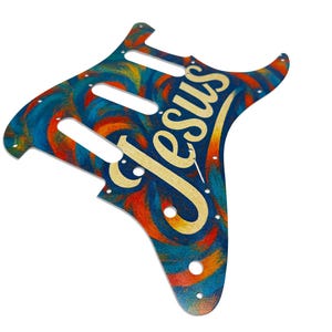 Custom Aluminum Stratocaster Pickguard w/ &quot;Name Above All&quot; UV print | Sealed w/ your choice of Cerakote or Polyurethane | Made in America
