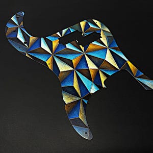 3D Effect Aluminum Fender Precision Bass Pickguard w/ &quot;Prism Forge&quot; UV print | Buttery Smooth Clear Coat Application | Made in America