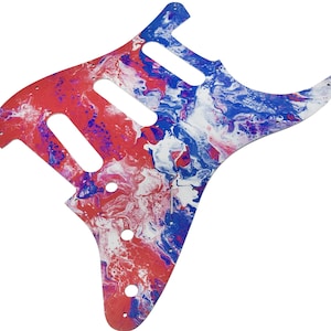 Red White & Blur Strat Pickguard: Aluminum Guitar Face Plate