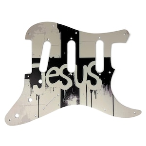 Premium &quot;Jesus&quot; Aluminum Stratocaster Pickguard w/ &quot;Jesus Graffiti&quot; UV printed artwork | Proudly Made in America