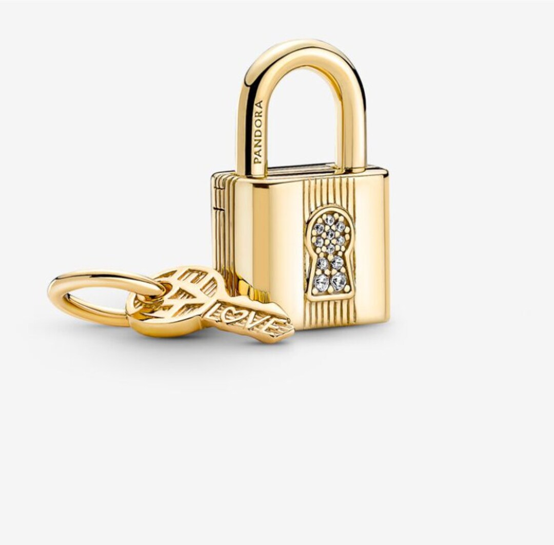 PANDORA Padlock Key Dangle Charm Pendan Gold Etsy