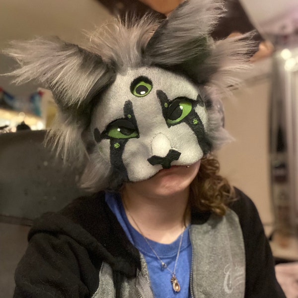 Gray and green alien kitty mask! Pre-made