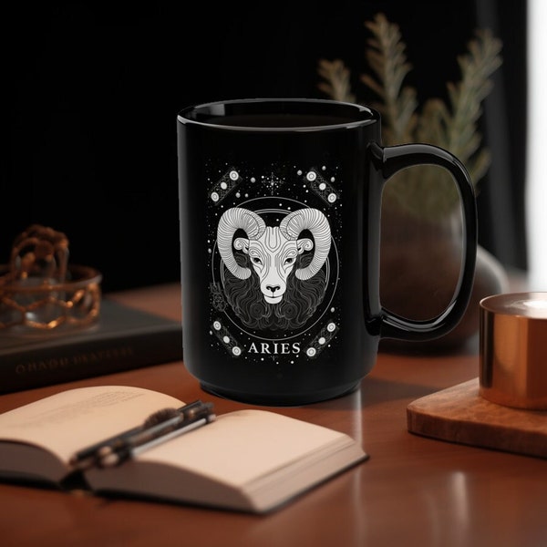 Aries Zodiac Gift, Black Aries Coffee Mug, Aries birthday gift, Zodiac Coffee Mug, Horoscope Mug, Astrology Cup