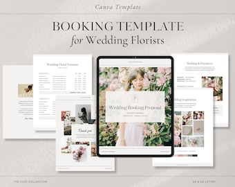 Propuesta de reserva de floristería para bodas / Plantilla de Canva / Presentación de precios y paneles de inspiración / Colección de lujo