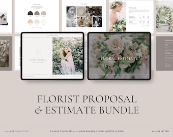 Florist Proposal & Estimate Bundle, CANVA Wedding Florist Templates, Floral Pricing Presentation and Mood Boards, Luxe, Instant Download