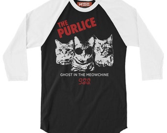 The Purlice - Unisex 3/4 Sleeve Raglan Shirt, The Police fan cat shirt, Cat Mom Gift, Cat Lover Shirt, Cat Dad Shirt.