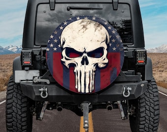 Spare Tire Cover, For Jeep, SUV, Camper, RV, Bronco, American Punisher Skull Design