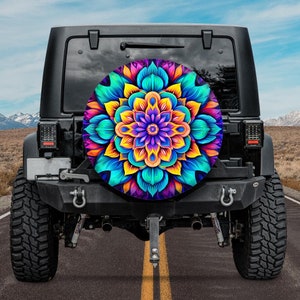 Spare Tire Cover, For Jeep, For Bronco, For Camper, For RV, For SUV, Colorful Mandala Pattern 2, Option With Camera Hole, For Women