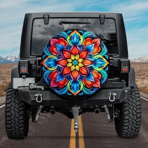Spare Tire Cover, For Jeep, For Bronco, For Camper, For RV, For SUV, Colorful Mandala Pattern 3, Option With Camera Hole, For Women