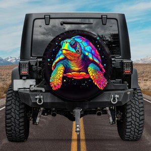 Spare Tire Cover, For Jeep, For Bronco, For Camper, For RV, For SUV, Psychedelic Turtle 2, Option With Camera Hole, Animals