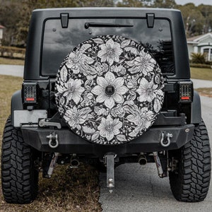 Spare Tire Cover, For Jeep, SUV, Camper, Flower Pattern Design 1 Spare Tire Cover With Backup Camera Hole