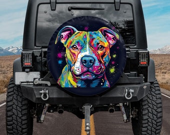 Spare Tire Cover, For Jeep, For Bronco, For Camper, For RV, For SUV, Pitbull 1, Option With Camera Hole, Dog owners