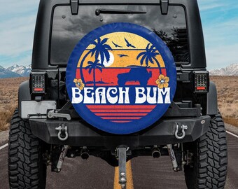 Spare Tire Cover, For Jeep, For Bronco, For Camper, For RV, For SUV, Beach Bum - Sunset Surfing Blue, Summer, Flowers