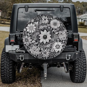 Spare Tire Cover, For Jeep, SUV, Camper, Flower Pattern Design 2 Spare Tire Cover With Backup Camera Hole