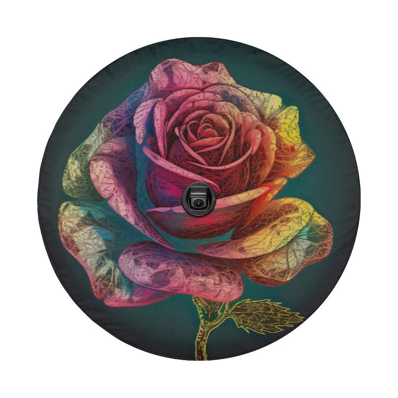 Spare Tire Cover, For Jeep, For Bronco, For Camper, For RV, For SUV, Colorful Rose Design, Option With Camera Hole, For Her image 4