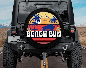 Spare Tire Cover, For Jeep, For Bronco, For Camper, For RV, For SUV, Beach Bum - Sunset Surfing Black, Summer, Flowers