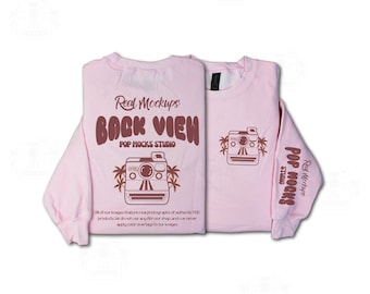 Gildan 18000 Light Pink Mock - Front & Back Flat lay Mockup Minimalist Background - G18000 Shirt Mockup - Lifestyle Unisex Sweatshirt G18000