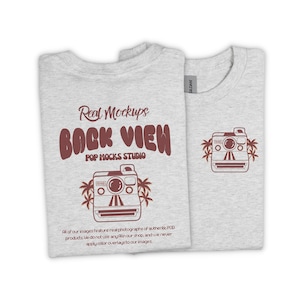 Gildan 5000 - Ash Grey : Flat lay Mockup on White Background - Plain Front & Back Folded G500 Shirt Mock - G5000 Lifestyle Unisex TShirt