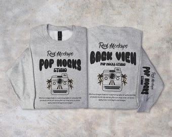 Gildan 18000 Sport Grey Mock - Front & Back Flat lay Mockup Minimalist Background - G18000 Shirt Mockup - Lifestyle Unisex Sweatshirt G18000