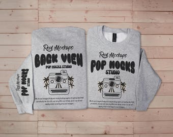 Gildan 18000 Sport Grey Mock - Front & Back Flat lay Mockup Minimalist Background - G18000 Shirt Mockup - Lifestyle Unisex Sweatshirt G18000