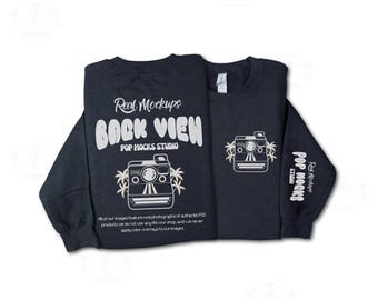 Gildan 18000 Black Mock - Front & Back Flat lay Mockup Minimalist Background - G18000 Shirt Mockup - Lifestyle Unisex Sweatshirt G18000